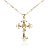 14k Gold Plated Christ Pendant Necklace with Cross & Zirconia, Adjustable 16-18 Inch Tri-Color Steel Bead Chain for Women – Faith-Inspired & Fashionable, Serial Four